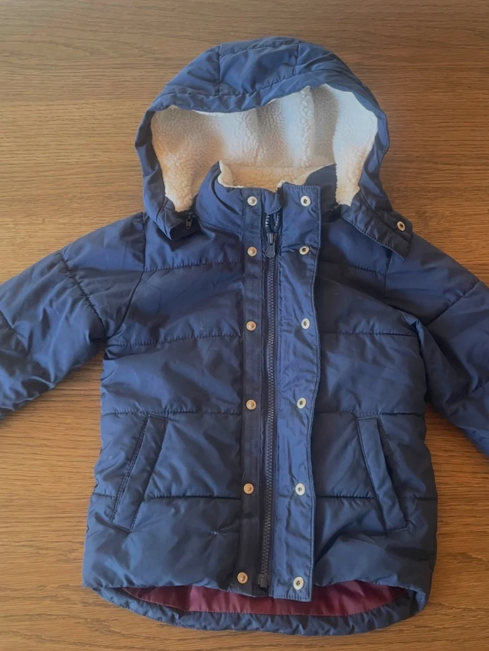 Baby Gap Boys 4T Navy Blue Puffer Winter Coat Sherpa Hood